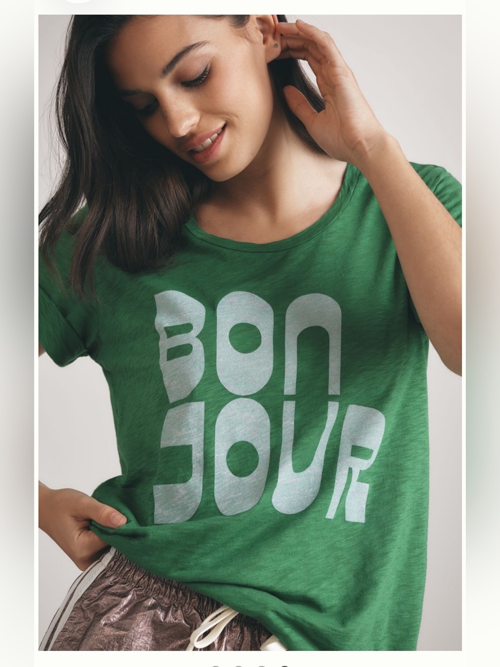 Sundry Green 'Bonjour' Graphic Short Sleeve Tee Anthropologie Size S